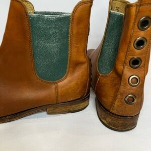 Free People x Farylrobin Janice Leather Chelsea Boots Brown Green Size 7
